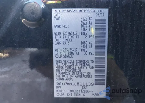 2014 Nissan Rogue Sv z USA, uszkodzony, nr VIN 5N1AT2MVXEC811139